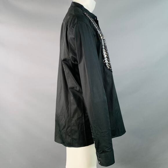 BALMAIN Size XS Black Silver Beaded Bib Nehru Collar Long Sleeve Shirt - Picture 3 of 8